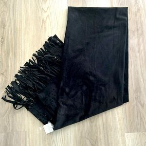 Ultra Suede Scarf Women’s Black with Square Cutouts/Fringe